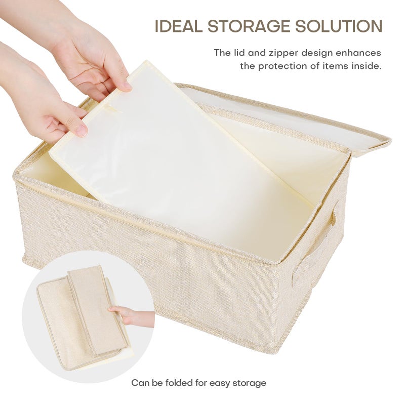 ANMINY Storage Bins with Zipper Lids 13 Qt Lidded Fabric Storage Boxes Baskets Cubes with Handles Collapsible Washable Cotton Linen Closet Shelf Clothes Organizer Containers - Beige, Small - Image 4